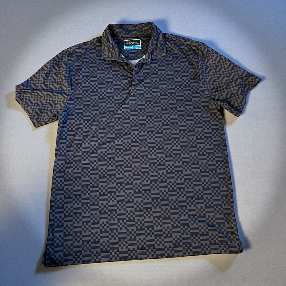 etonic men golf polo grey gray geometric XL